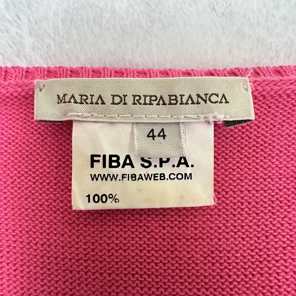 Maria Di Ripabianca Women Fuchsia Knit 100% Cotton Short Sleeve Sweater Sz 44/8
